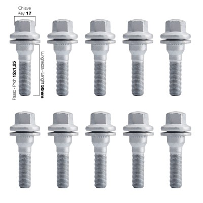 10 bulloni ch.17 12x1.25 l50 mm testa piatta