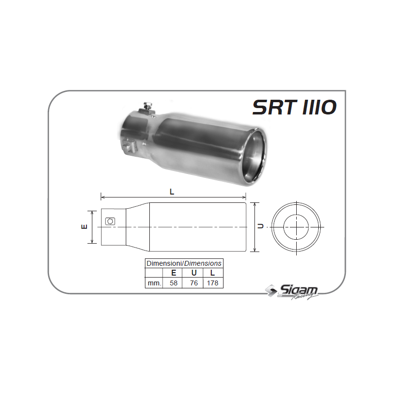 SIGAM Terminale di Scarico Inox Tondo DU. 76 DE. 58 L. 178